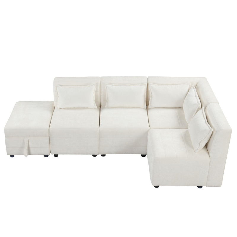 Free-Combined Sectional Sofa 5 Seater Modular Couches With Storage Ottoman, 5 Pillows For Living Room