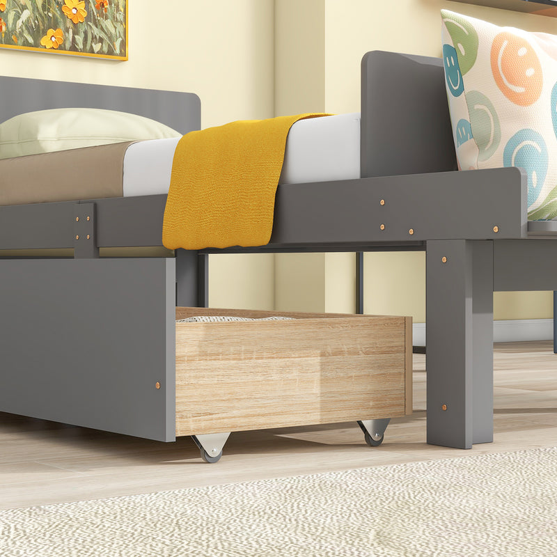 Twin Bed with Footboard Bench,2 drawers,Grey