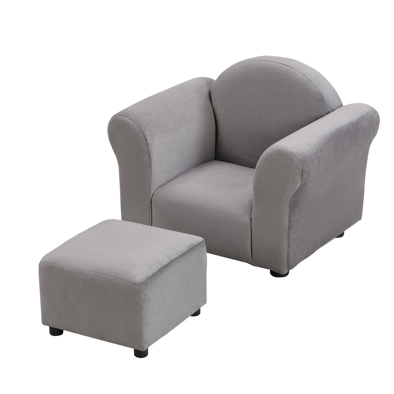 Kids Recliner Chair, Kids Upholstered Couch With Ottoman - Gray