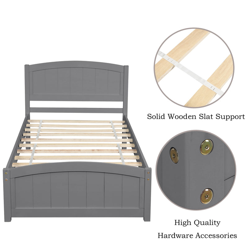 Platform Bed With Headboard, Footboard And Wood Slat Support - Wood