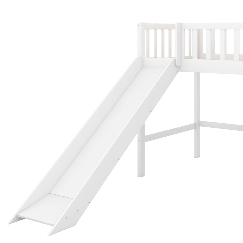 Twin Size Low Loft Bed with Ladder and Slide,White(OLD SKU:WF196418AAK)