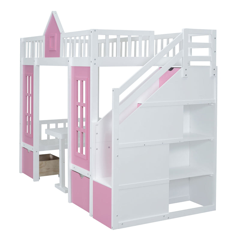 Twin Over Twin Bunk Bed With Changeable Table, Bunk Bed Turn Into Upper Bed And Down Desk