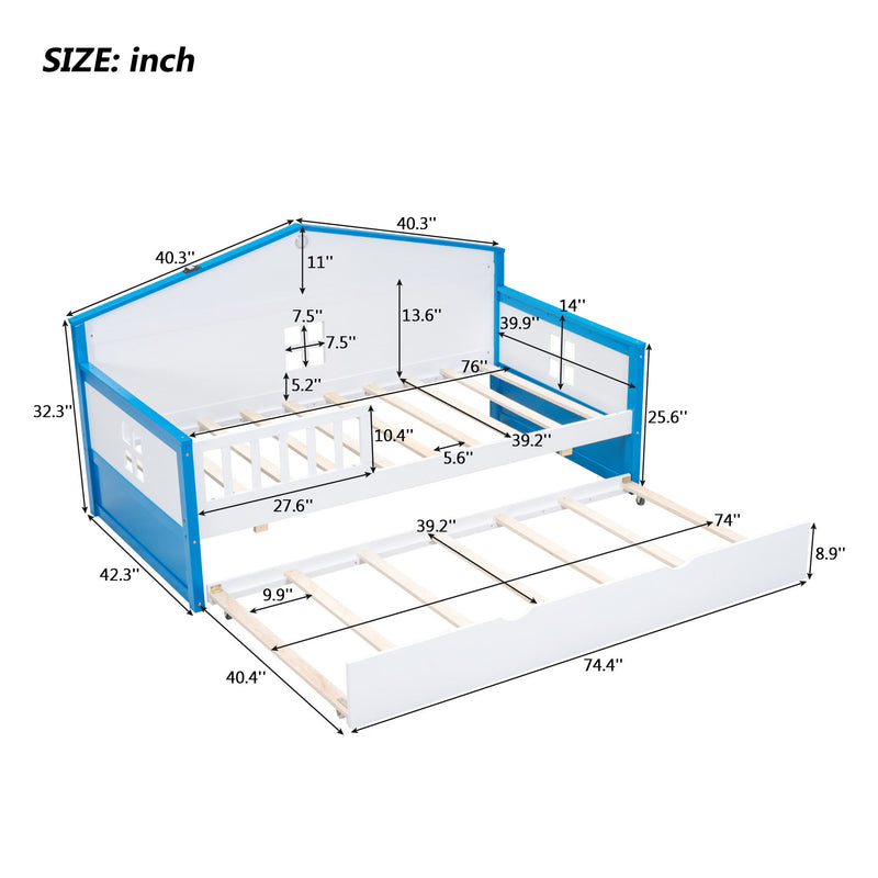 Wooden Daybed With Trundle And Sensor Light