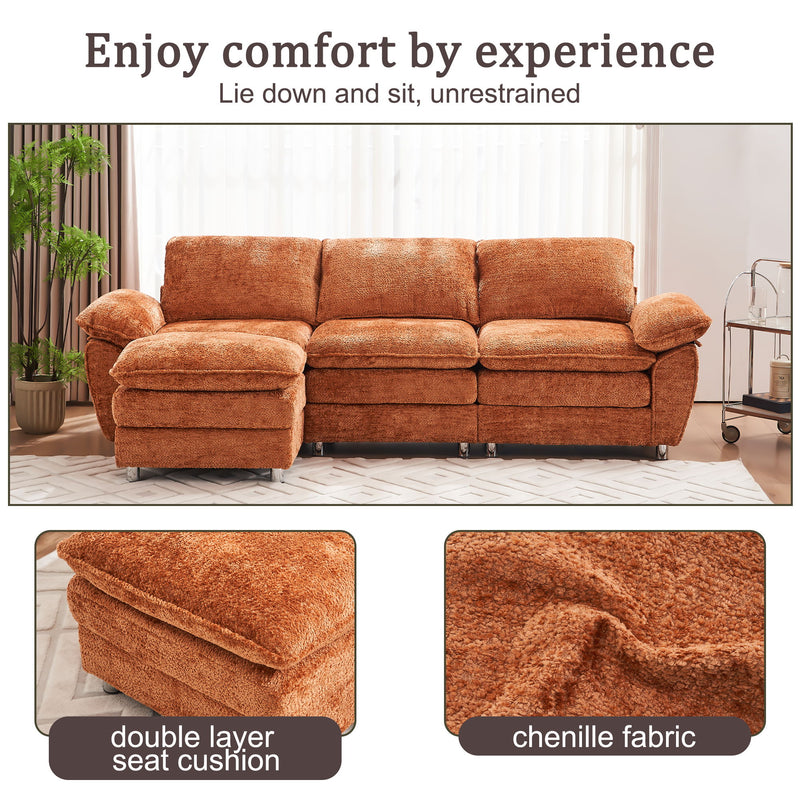 Modern Deep 3-Seat Sofa Couch With Ottoman, Polyester Sofa Sleeper Comfy Upholstered Furniture For Living Room, Apartment, Studio, Office