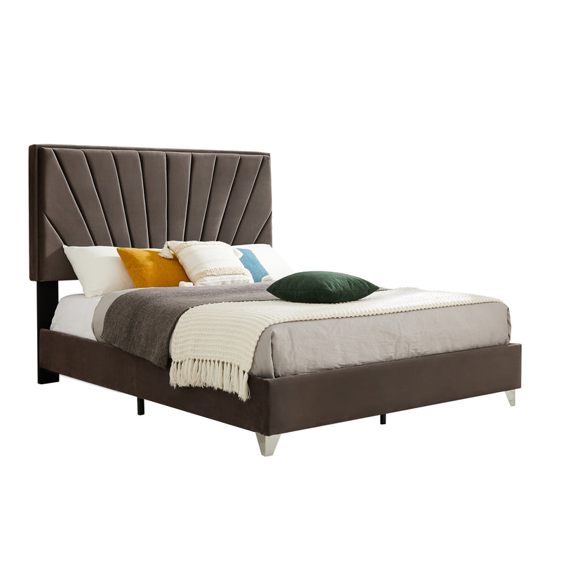 B108 Queen bed Beautiful line stripe cushion headboard , strong wooden slats + metal legs with Electroplate