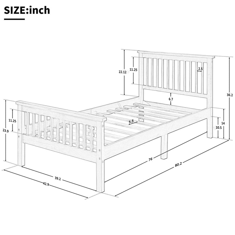 Wood Platform Bed with Headboard and Footboard (Oak)