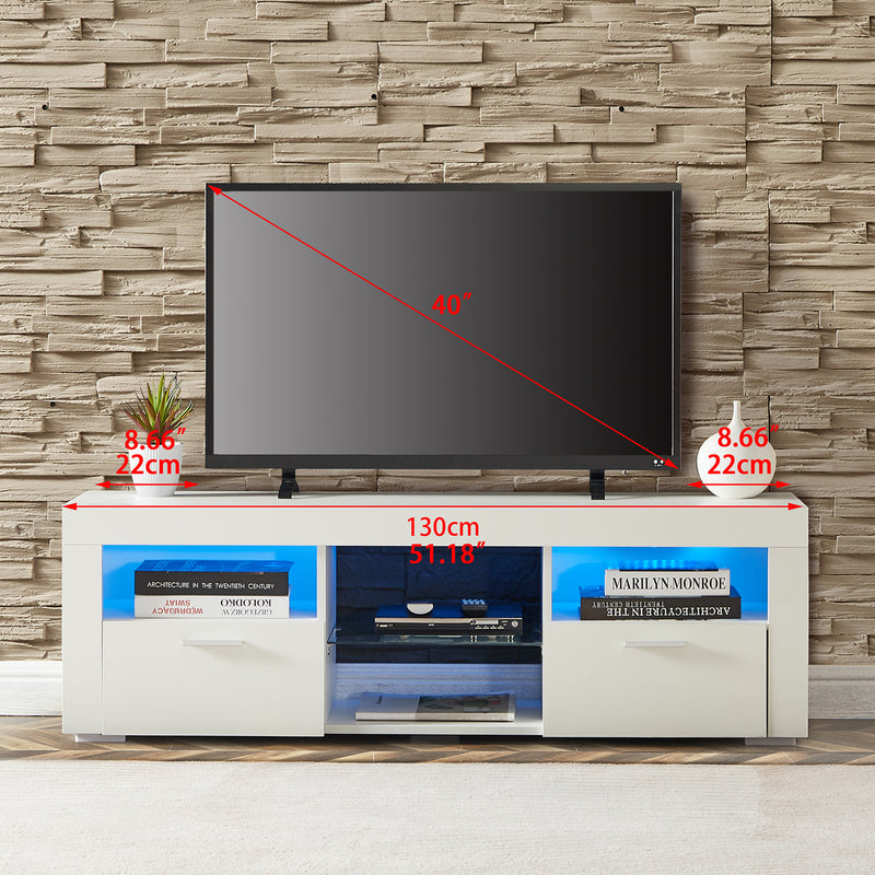 White morden TV Stand with LED Lights,high glossy front TV Cabinet,can be assembled in Lounge Room, Living Room or Bedroom,color:WHITE