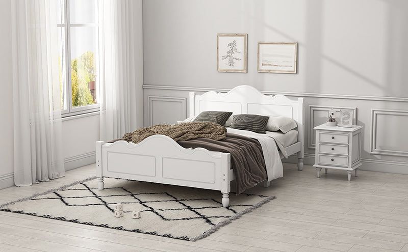 Traditional Concise Style Solid Wood Platform Bed, No Need Box Spring, White Queen