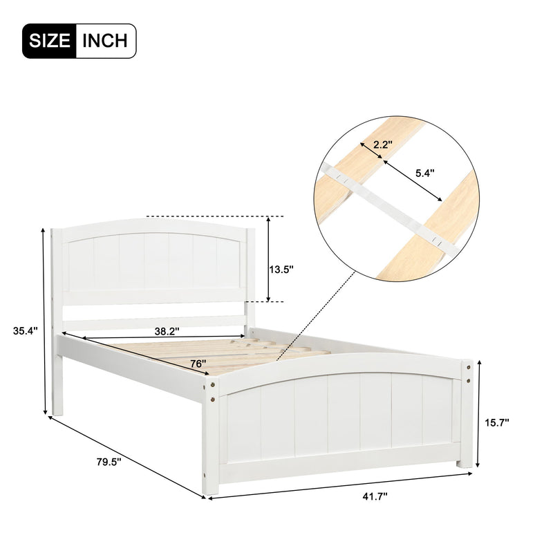 Twin Platform Bed With Headboard, Footboard And Wood Slat Support - White