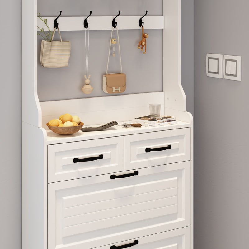 Shoe Cabinet With 3 Doors 2 Drawers With Hanger, PVC Door With Shape, Large Space For Storage - White