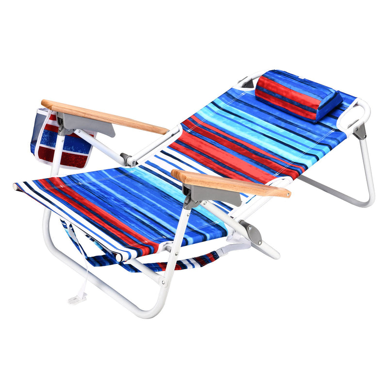 Backpack Beach Chair For Adults, Beach Towel, 5 Position Chair With Pouch Folding Lightweight Positions Back Pack, 1 Piece - Blue / Red