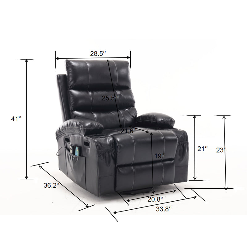 Large Size Electric Power Lift Recliner Chair Sofa For Elderly, 8 Point Vibration Massage And Lumber Heat, Remote Control, Side Pockets And Cup Holders