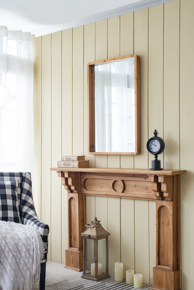 Rectangle Wood Mirror, Farmhouse Wall Decor For Living Room Bedroom Entryway - Brown