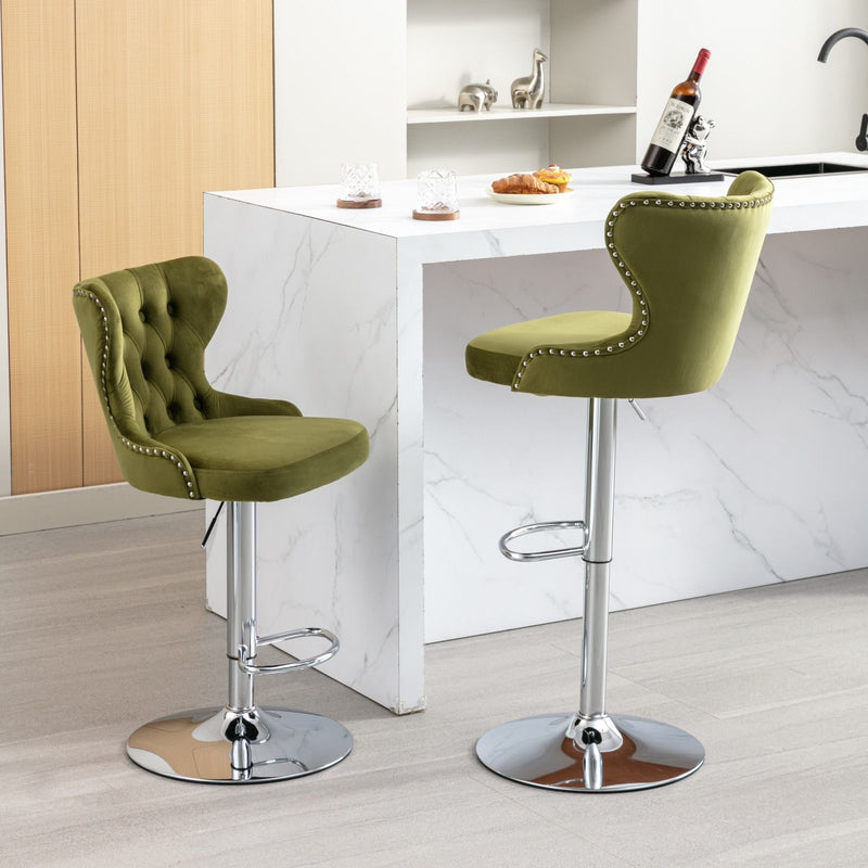 Swivel Barstools Adjusatble Seat Height From 25-33", Modern Upholstered Chrome Base Bar Stools With Backs Comfortable Tufted For Home Pub And Kitchen Island