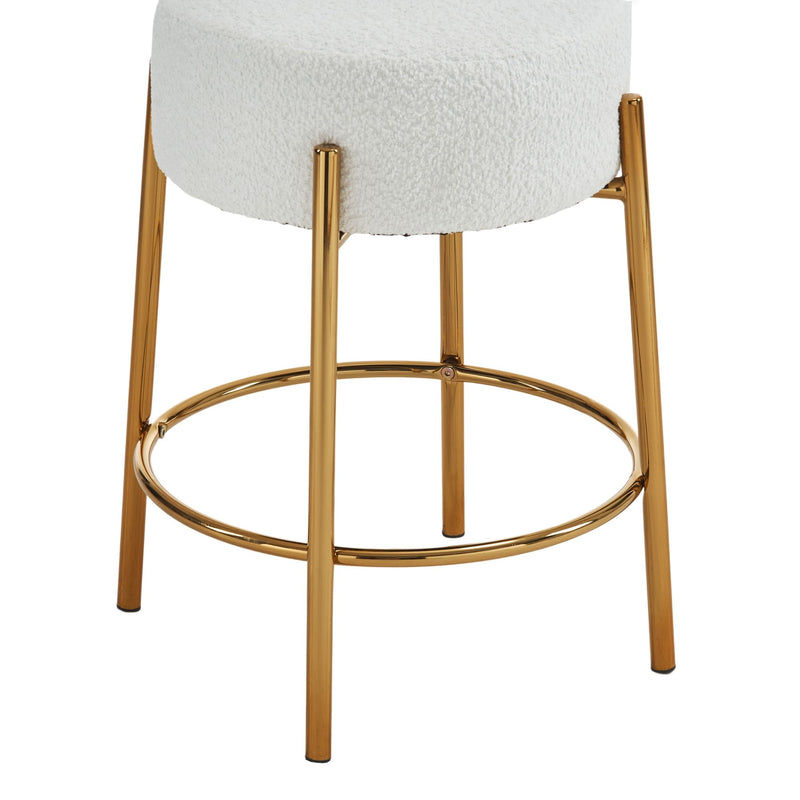 Round Bar Stools (Set of 2), Contemporary Upholstered Dining Stools For Kitchens, Coffee Shops And Bar Stores - Gold Legs