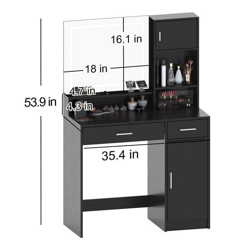 Vanity Desk With Mirror And LED Light Strip, Dressing Table With Large Drawer, 3 Level Storage Dresser & 3 Lighting Modes Adjustable Brightness, Suitable For Bedroom