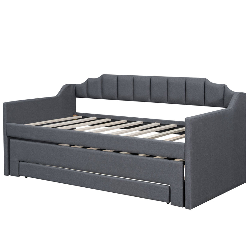 Twin Size Upholstered Daybed with Trundle and Three Drawers,Gray