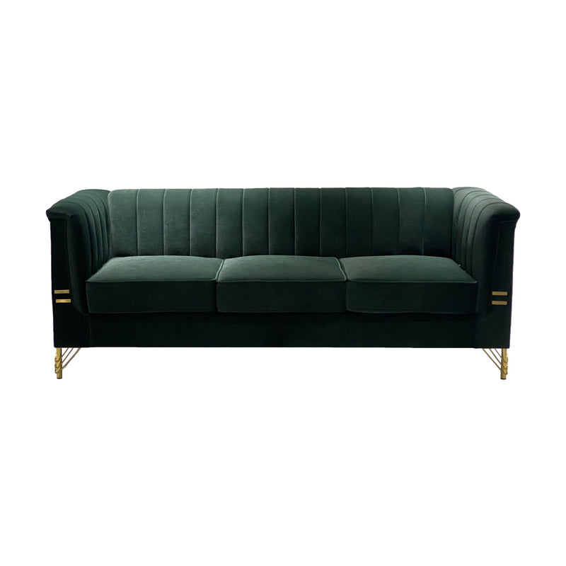 Fx-P82-Gr (Sofa) Velvet Sofa, Mid-Century Sofa Furniture Chesterfield Couch For Living Room - Green