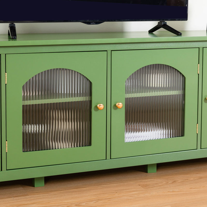 Stylish TV Cabinet, Entertainment CenterTV Stand, TVconsoletable, Media Console, Solidwood Frame, Changhong Glass Door, Metal Handle - Antique Green