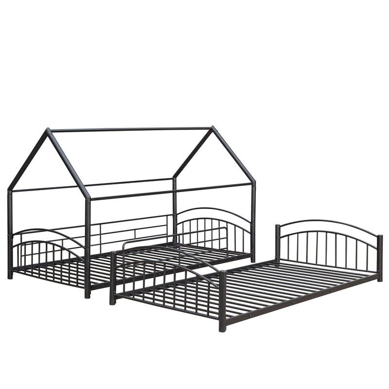 Twin Over Twin Metal Bunk Bed With Slide,Kids House Bed Black