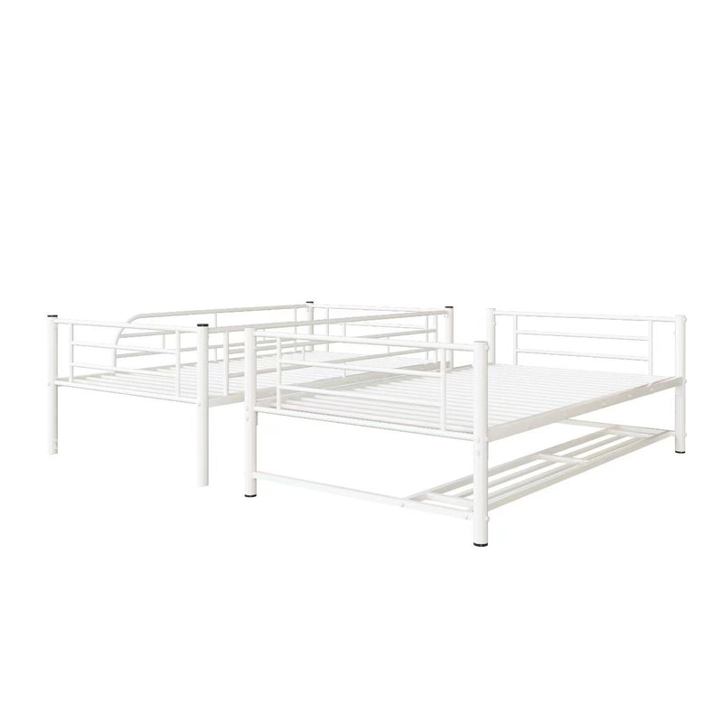 Twin Over Twin Metal Bunk Bed With Shelf And Guardrails