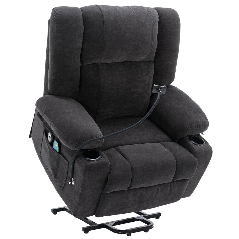 Power Lift Recliner Chair Electric Recliner For Elderly Recliner Chair With Massage And Heating Functions, Remote, Phone Holder Side Pockets And Cup Holders For Living Room