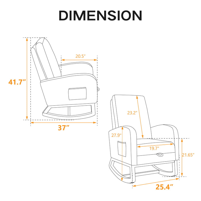 Rocking Chair For Nursery, High Back Glider Chair With Retractable Footrest, Side Pocket, Rocking Accent Armchair With Rubber Wood Legs For Living Room / Bedroom