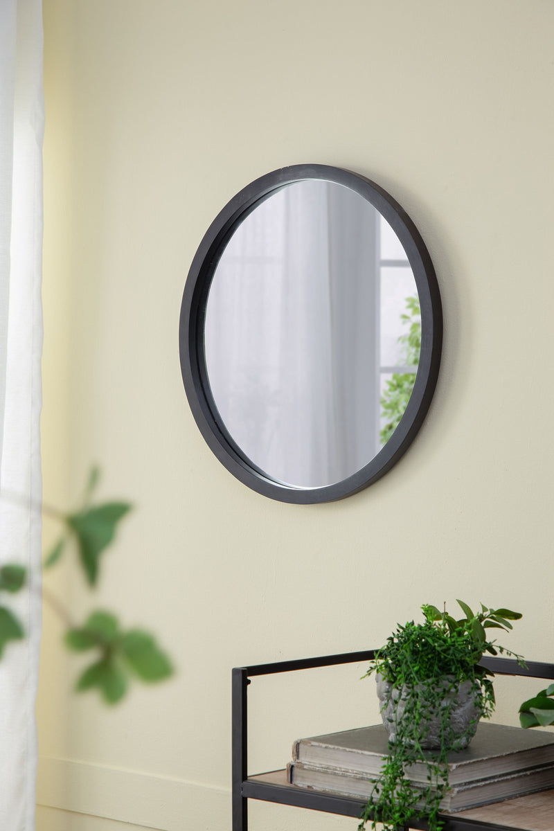 Circle Wall Mirror With Wooden Frame And Walnut Finish, Wall Mirror For Living Room Dining Room