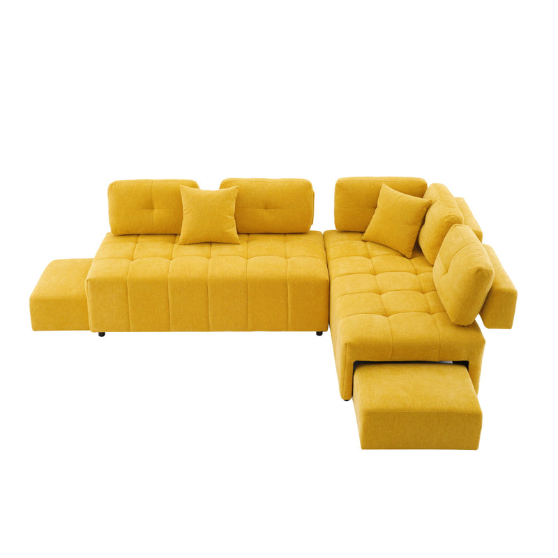 L-Shaped Sofa Sectional Sofa Couch With 2 Stools And 2 Lumbar Pillows For Living Room