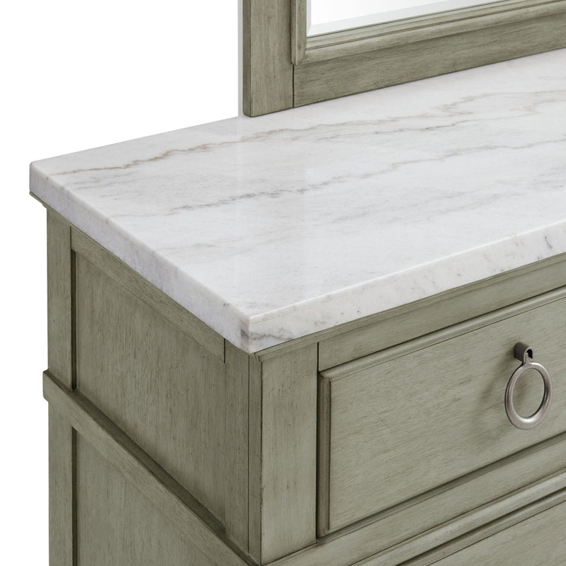 Kendari - 9-Drawer Dresser With White Marble Top - Gray