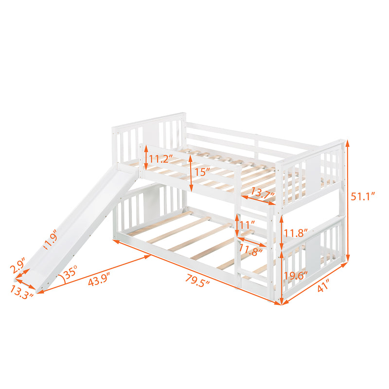 Twin Over Twin Bunk Bed with Slide and Ladder, White (Old SKU：LP000108AAK)