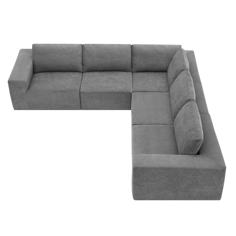 Modular L Shaped Sectional Sofa, Luxury Floor Couch Set, Upholstered Indoor Furniture, Foam - Filled Sleeper Sofa Bed For Living Room, Bedroom, 5 Pieces Free Combination - Gray