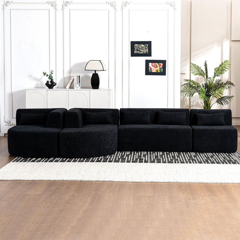 Upholstered Sofa Free Combined Sofa Couch With Two Chaise Lounge And Five Back Pillows For Living Room - Black