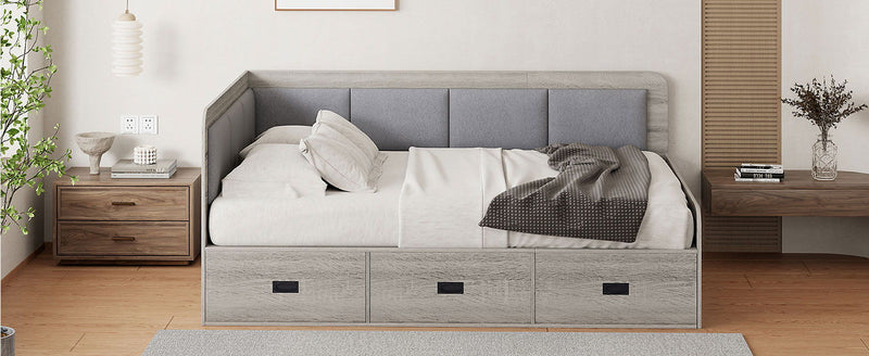 Full Size Daybed With Three Drawers And Three Storage Compartments - Gray