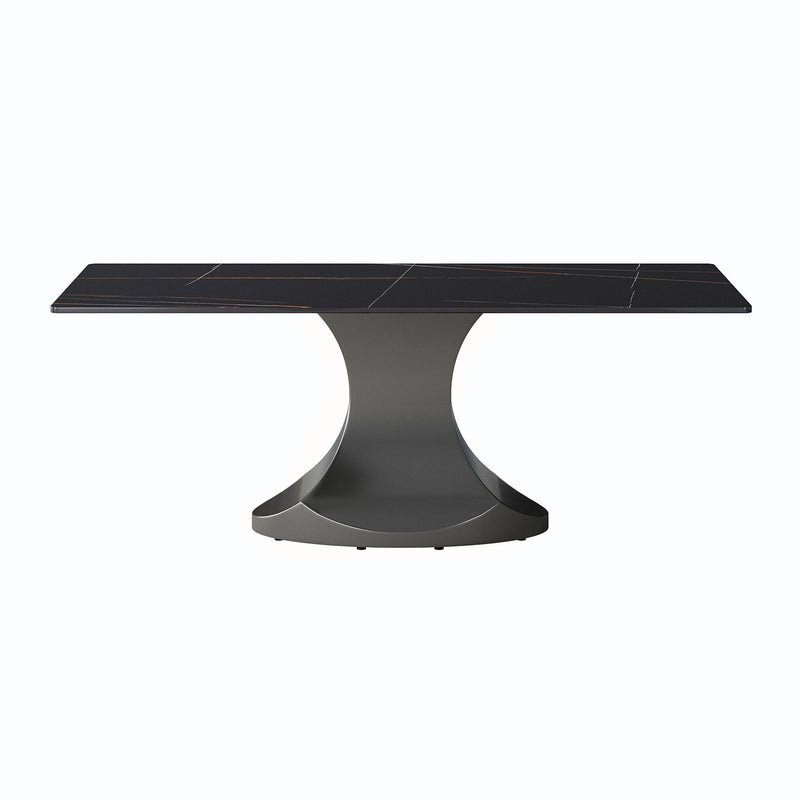 78.74" Modern Artificial Stone Panel Gray Stainless Steel Curved Legs, Can Accommodate 8 People - Black