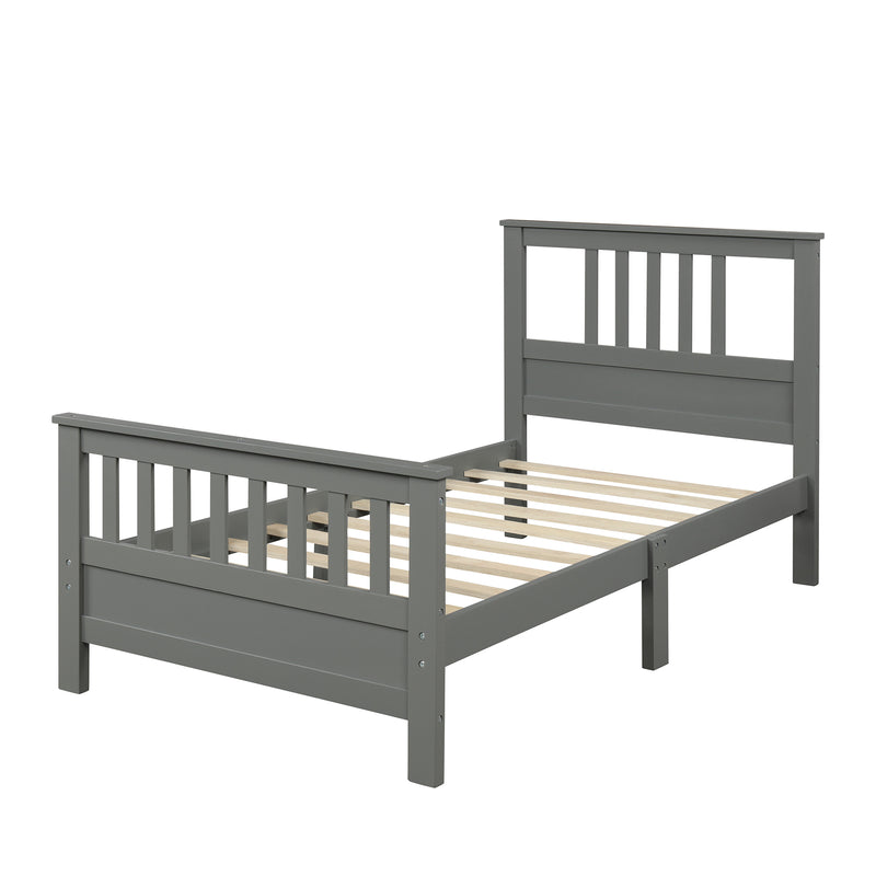 Wood Platform Bed with Headboard and Footboard, Twin (Gray)