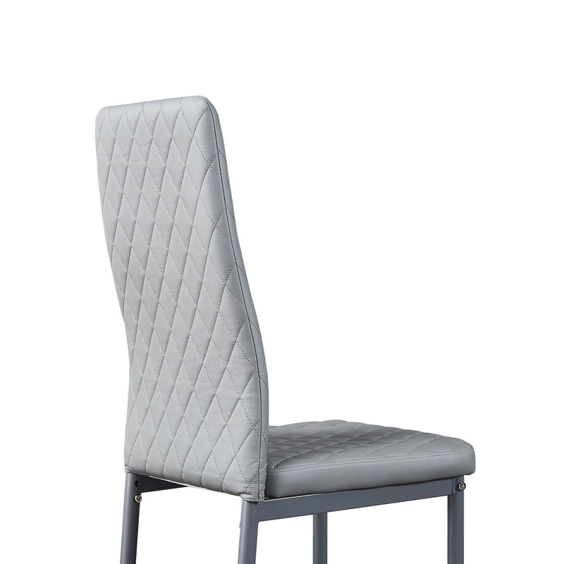 Modern Minimalist Dining Chairs, Fireproof Leather Sprayed, Metal Pipe Diamond Grid Pattern