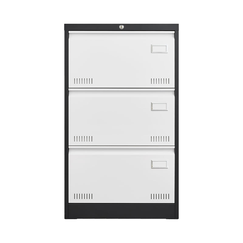 3 Drawer Metal Lateral File Cabinet With Lock, Office Vertical Files Cabinet For Home Office - Black / White