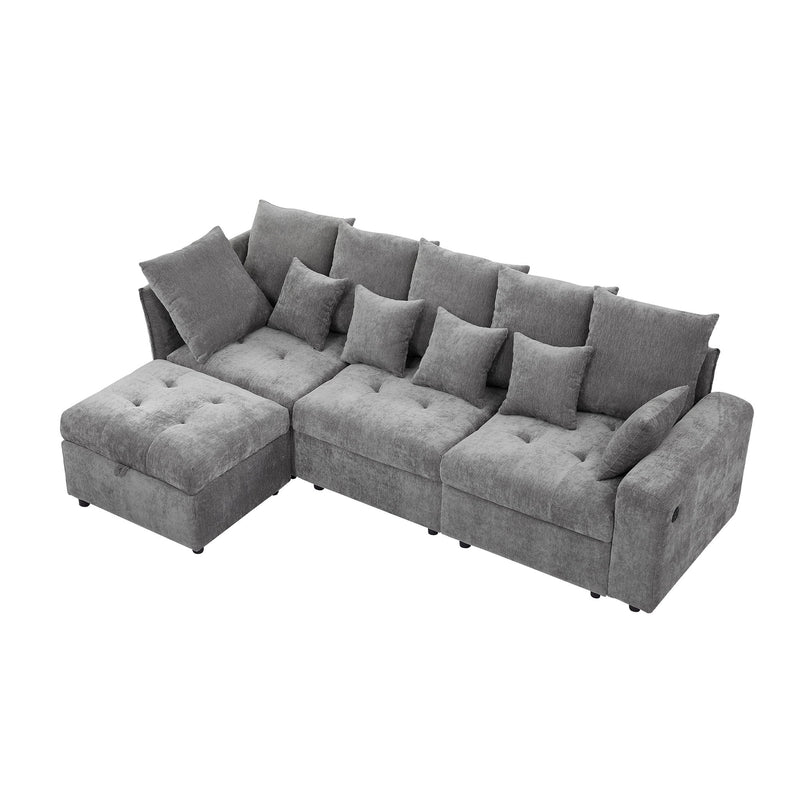 Sectional Sofa Modular Sofa Couch With Three USB Ports, A Removable Storage Ottoman And Five Back Pillows For Living Room