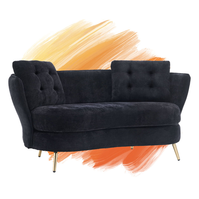 Polyester Fiber Loveseat Sofa Chair Upholstered Couch With Golden Metal Legs Club Two-Seat Sofa For Living Reading Room Bedroom Apartment Small Space Dorm