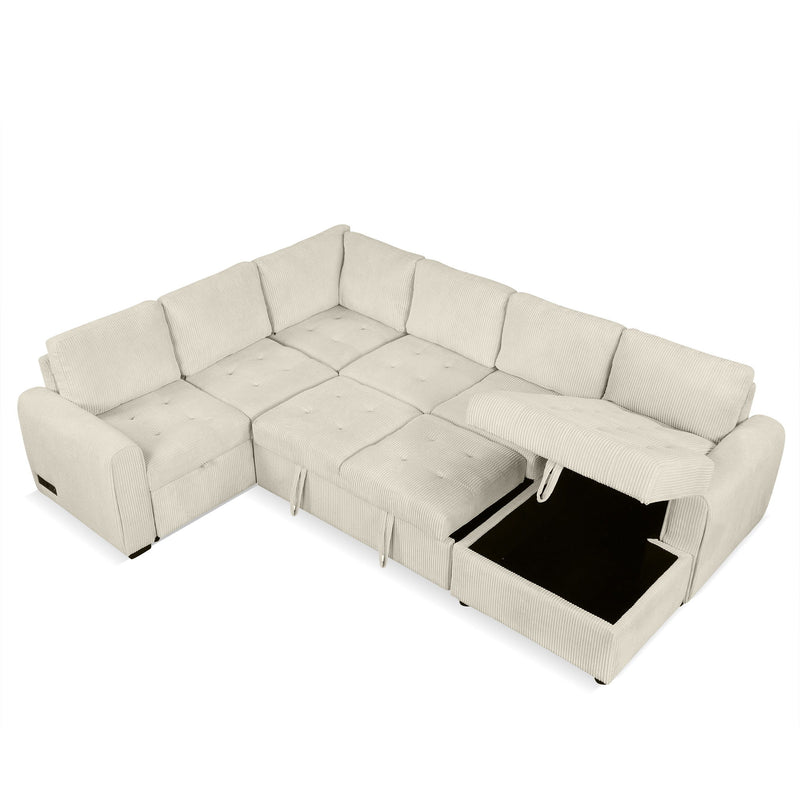 U-Shaped Sofa Sectional Sofa Pull-Out Sofa Bed With A Storage Chaise Lounge, Charging Devices For Living Room - Beige