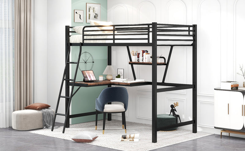 Twin Size Loft Metal&MDF Bed with Desk and Shelf, Black (Old SKU:SM001105AAB-1)