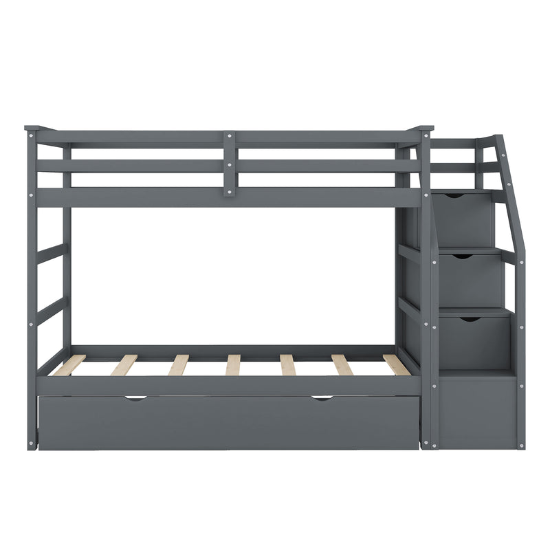 Twin-Over-Twin Bunk Bed with Twin Size Trundle and 3 Storage Stairs,Gray (OLD SKU :LP000064AAE)