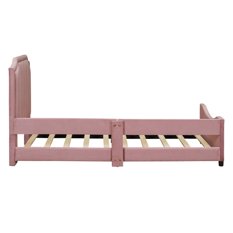 Twin Size Upholstered Daybed with Classic Stripe Shaped  Headboard, Pink