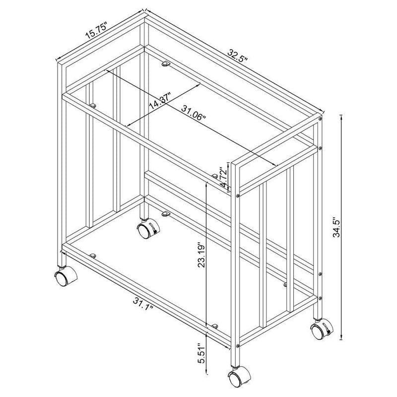 Cara - 2-tier Rectangular Glass Shelf Metal Bar Cart