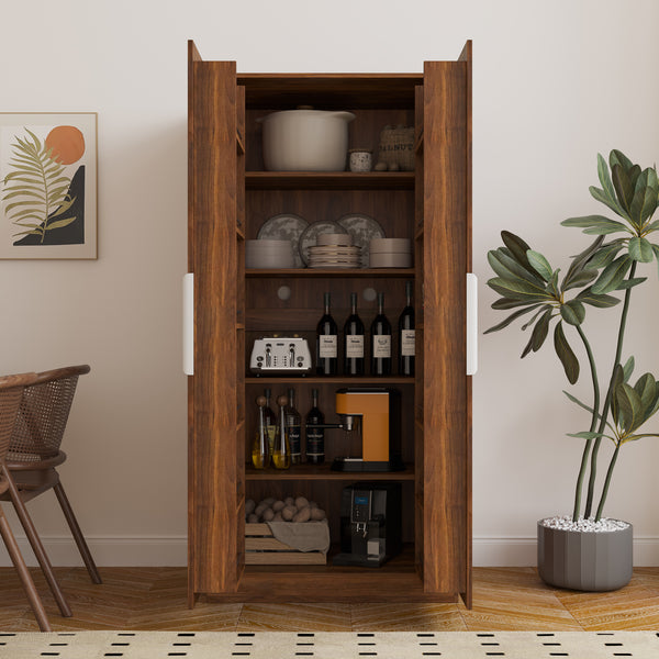 62.99in Kitchen Pantry Cabinet, White Freestanding Buffet Cupboards Sideboard with Doors &  Shelves, Kitchen Pantry Storage Cabinet for Kitchen, Living Room and Dinning Room