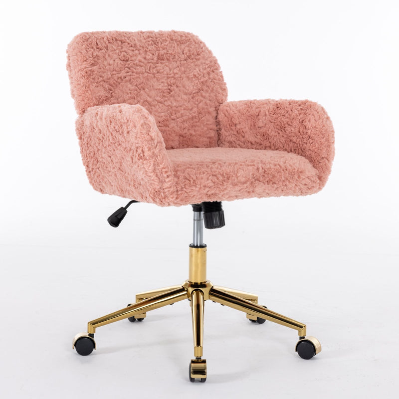 Office Chair, Artificial Rabbit Hair Home Office Chair With Golden Metal Base, Adjustable Desk Chair Swivel Office Chair, Vanity Chair