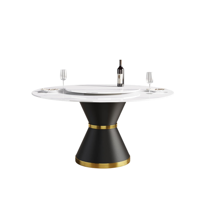 Modern Artificial Stone Round Carbon Steel Base Dining Table Stone Turntable