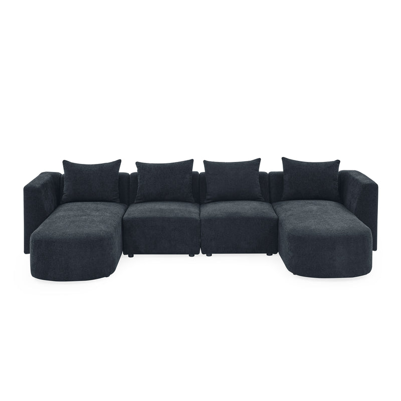 U Shape Sectional Sofa including Two Single Seats and Two Chaises, Modular Sofa, DIY Combination, Loop Yarn Fabric, Black