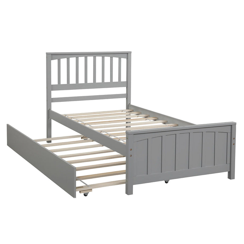 Twin Size Platform Bed &Trundle - Gray